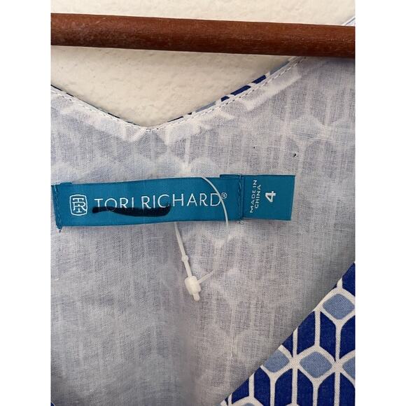 Tori Richard Honolulu Sz 4 Blue Print Short Sleeve Cotton Shift Dress - Picture 4 of 7
